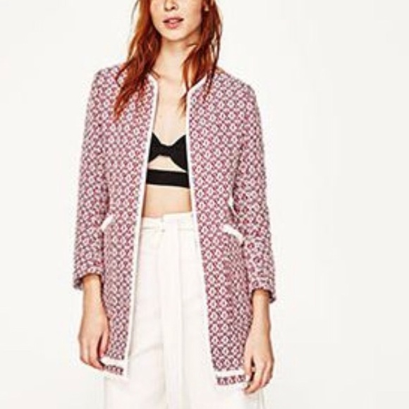 Zara Jackets & Blazers - Zara red frayed textured “that coat” bloggers fav